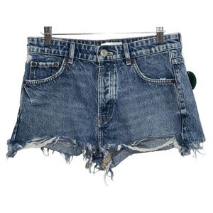ZARA Blue Denim Medium Wash Distressed Frayed Cut Off Jean Shorts Womens Size 4